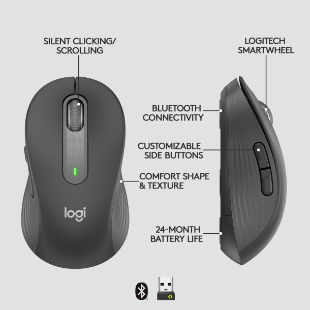 Logitech Signature M650 L Wireless Mouse, Graphite