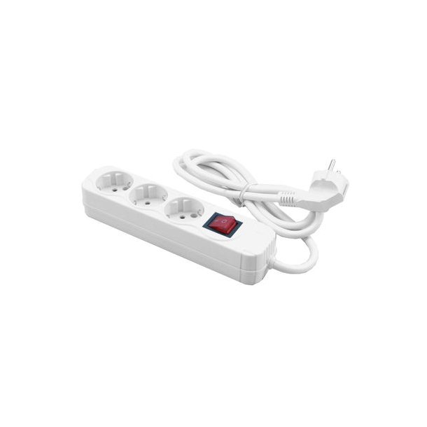 Stikd�se 3 udtag med afbryder (EU jord), Hvid (1.4m)