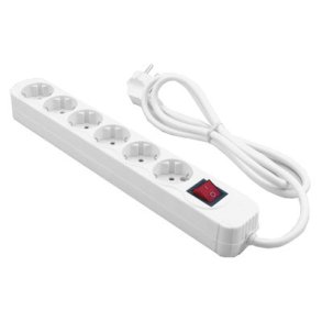 Stikdse 6 udtag med afbryder (EU jord), Hvid (1.4m)