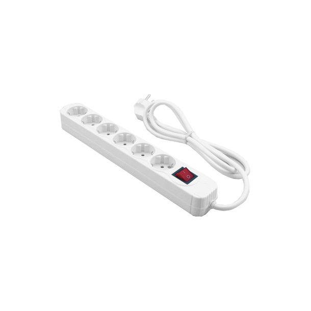 Stikd�se 6 udtag med afbryder (EU jord), Hvid (1.4m)