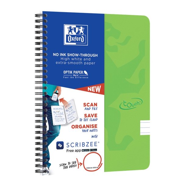 Oxford Touch notesbog A5+ linjerert 70 ark 90g gr�n