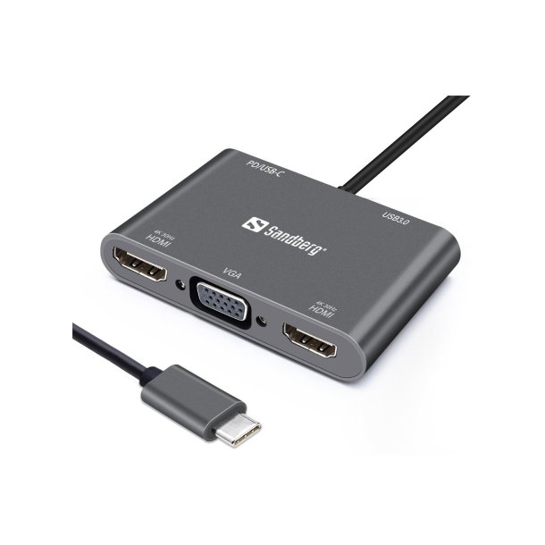 USB-C Dock 2xHDMI+1xVGA+USB+PD