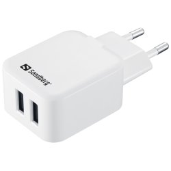 AC Charger Dual USB 2A EU, White/Black