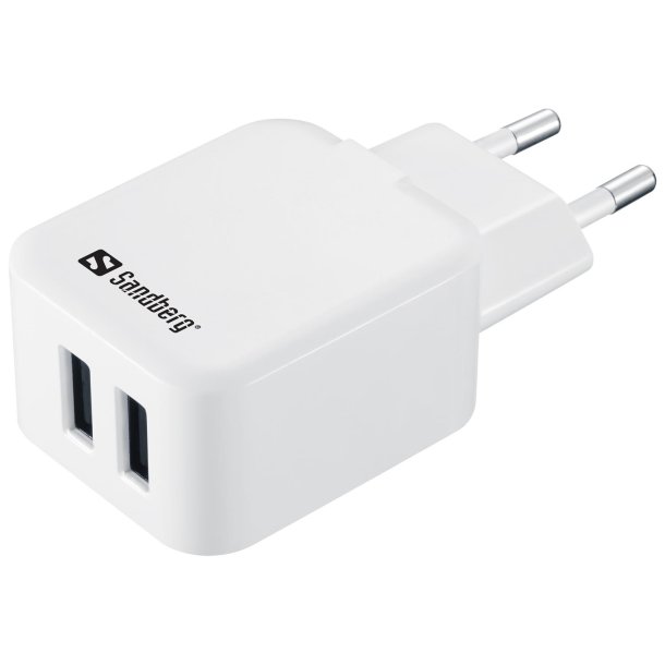 AC Charger Dual USB 2A EU, White/Black