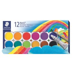 Vandfarver m/pensel 12 ass farver