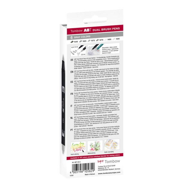 Marker Tombow ABT Dual Brush 6C-6 Grey colors carton (6)