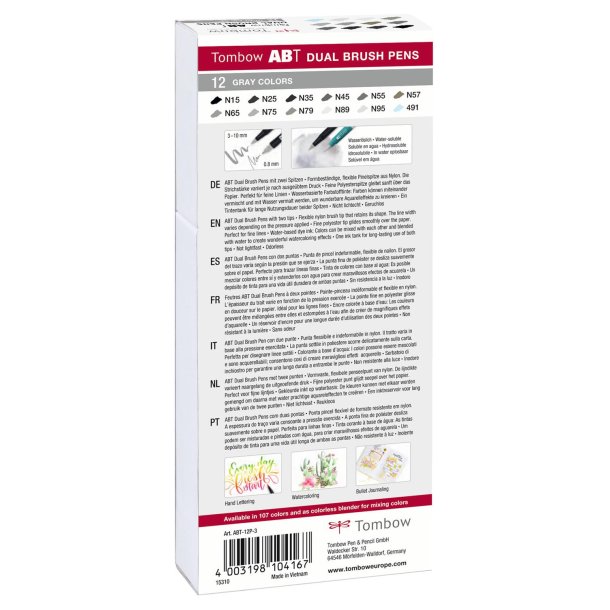 Marker Tombow ABT Dual Brush 12P-3 grey colours (12)