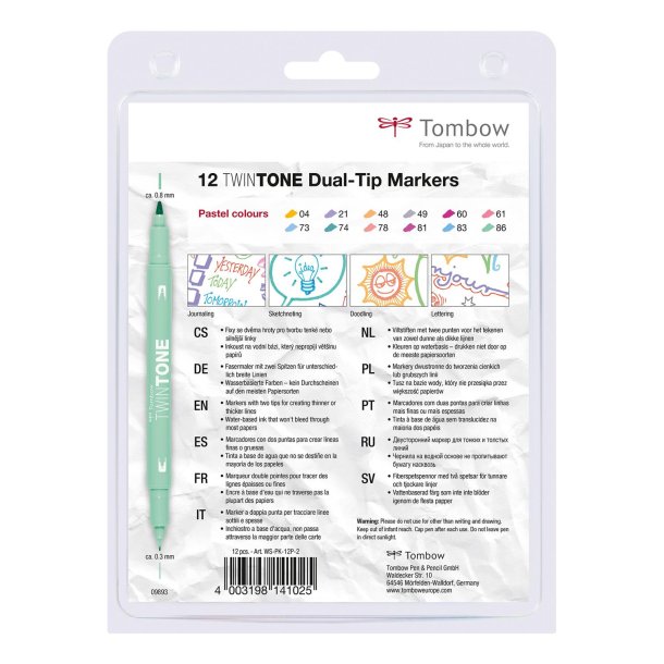 Marker Tombow TwinTone pastel 0,3/0,8 (12)