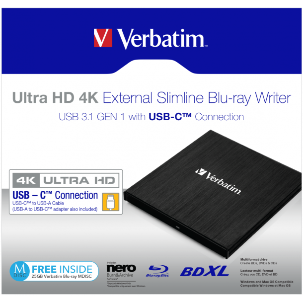 Ext. Ultra Hd 4K Slimline Blu-Ray Writer w/USB-C