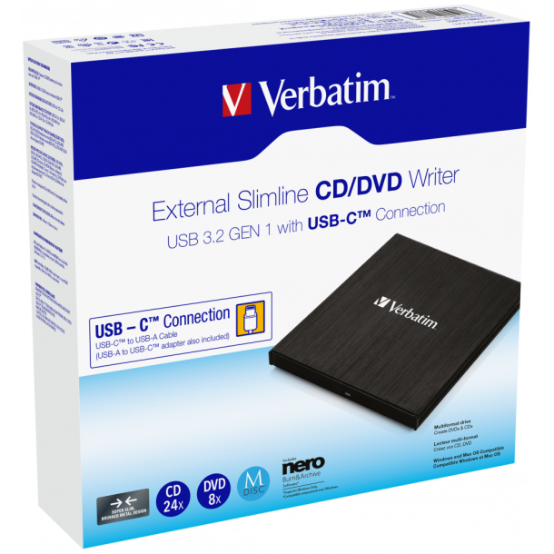 Slank ekstern CD/DVD-br�nder med USB-C-forbindelse