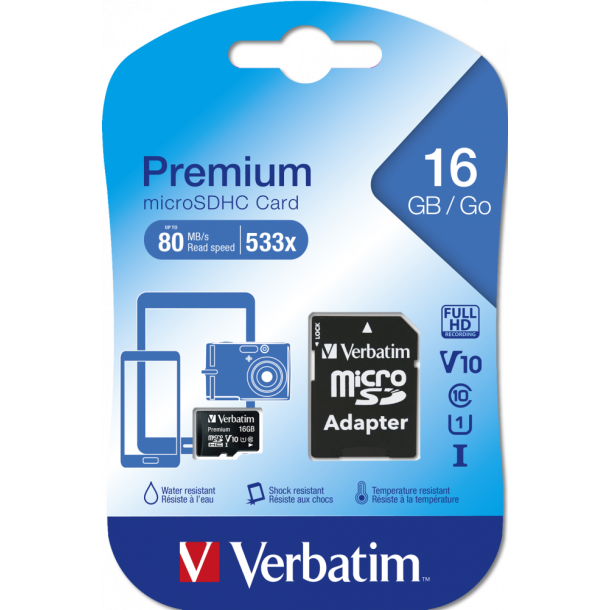 Micro SDHC Card 16GB Class 10 w/adaptor