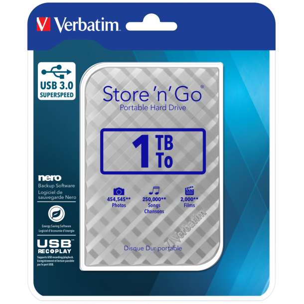 1TB Hard Drive 2,5'' Store &acute;N&acute; Go USB 3.0, Silver (Gen.2)