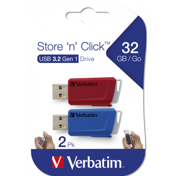 Store &acute;N&acute; Click USB Drive 32GB (2-pack) Red/Blue