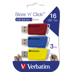 Store &acute;N&acute; Click USB Drive 16GB (3-pack) Red/Blue/Yellow