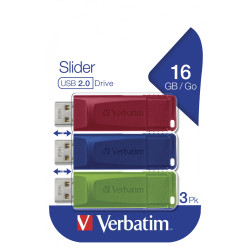 Store &acute;N&acute; Go Slider USB Drive 16GB (3-pack) Red/Blue/Green