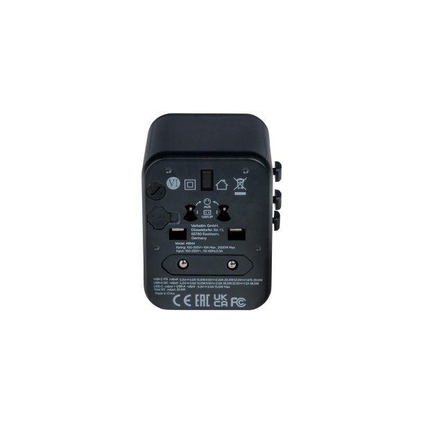 Universal Travel Adapter UTA-02 PD20W/QC / 1xUSB / 1xType-C