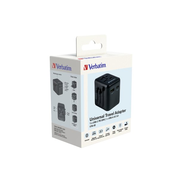 Universal Travel Adapter UTA-02 PD20W/QC / 1xUSB / 1xType-C