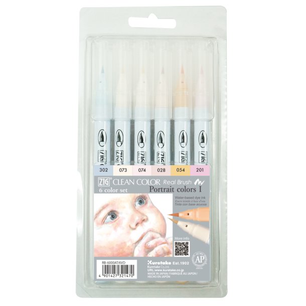 Zig Clean Color Pensel Pen St m. 6 stk Portrait colors
