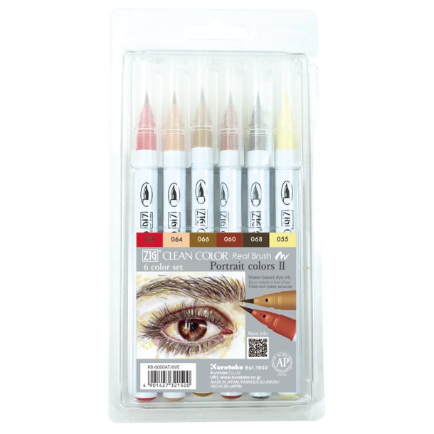 Zig Clean Color Pensel Pen St m. 6 stk Portrait colors II