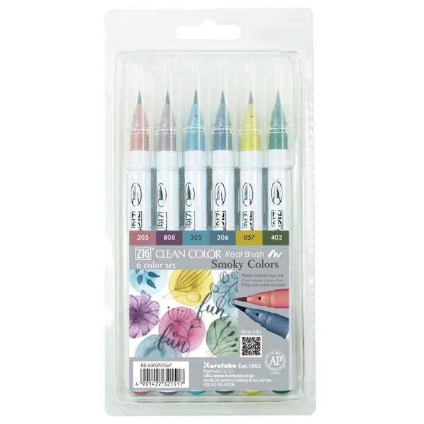 Zig Clean Color Pensel Pen St m. 6 stk Smokey colors